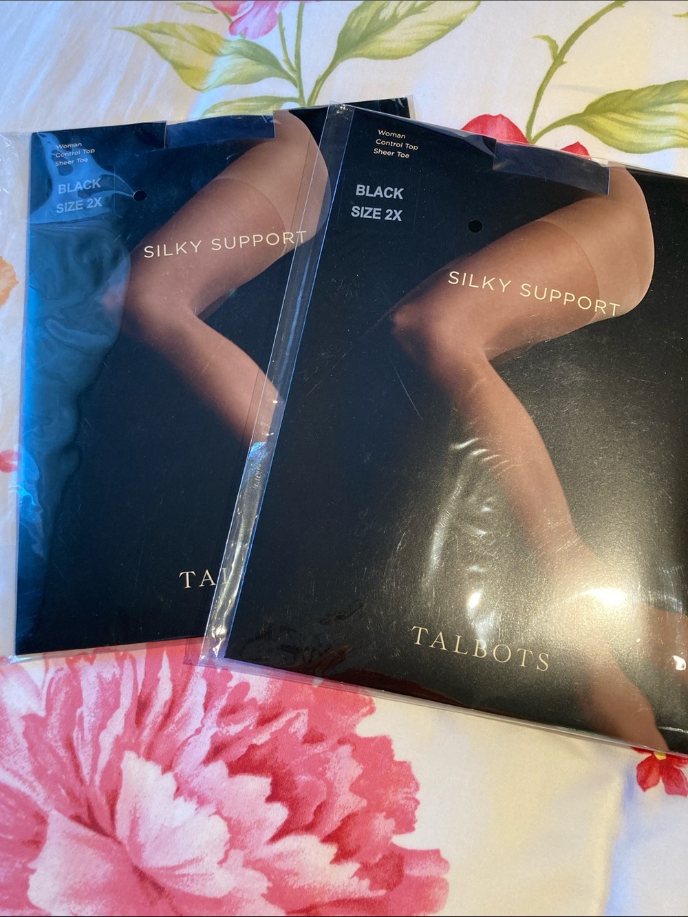 Talbots Black Silky Support Control Top Sheer Toe Pantyhose, Size 2X (2 Pack)